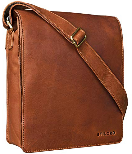 STILORD 'Lars' Vintage Umhängetasche Leder Herren Hochformat für 13,3 Zoll Tablet MacBooks und iPad Schultertasche Herrentasche Messenger Bag Echtleder, Farbe:cognac - braun