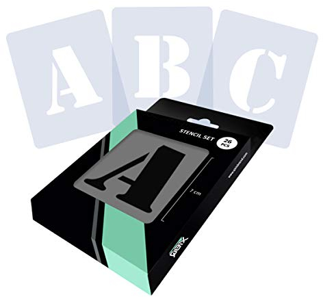 QBIX Buchstabe Schablonenset, Alphabet Schablone, Großbuchstaben Schablone Schriftart, Buchstaben Höhe 7cm - wiederverwendbare Malerei, Kunsthandwerk, Wand, Möbel Schablone