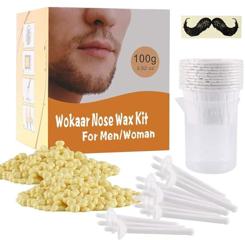 Wokaar Nose Wax Kit for Men & Women | 100g Wax, 30 Applicators (15-20 Uses) | Painless Nasal & Ear Hair Removal | Fast 3-Min Removal | Safe Hair Remover Kit for Nose & Ear Hair | Waxing Kit for Men