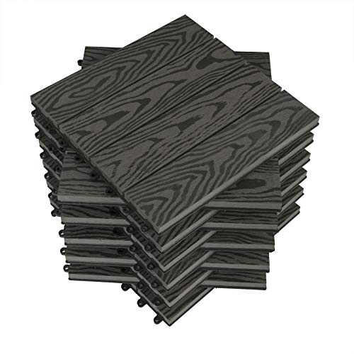 WOLTU Carrelage de sol Dalle WPC 30x30cm Revêtement pour jardin terrasse extèrieur en composite bois-plastique système plug-in, Gris 11 pièces / 1 m²