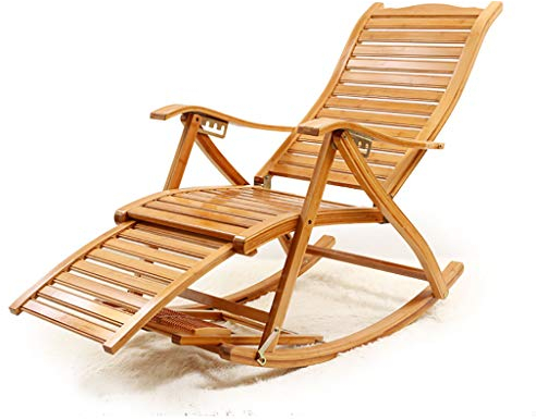 LPGY Recliners Schaukelstuhl Klappbarer Loungesessel Aus Natürlichem Bambus mit Verstellbarer Rückenlehne und Massierter Fußstütze Outdoor Balkon Garten Relaxsessel