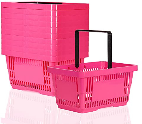 10x Einkaufskorb 22l mit 1 Tragebügel Kunststoffkorb Körbe stapelbar | Tragekorb stabil | Plastikkorb lebensmittelgeeignet | Shopping-Basket | Handkorb bis zu 30kg belastbar (Pink)