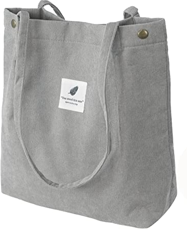 VOKUVIKU Umhängetasche Damen Groß Schule Shopper Beuteltasche Cord Tasche Gross Jutebeutel Bedruckt Stofftasche Baumwolltasche XXl Vintage Tragetasche Einkaufstasche, 001 Grau