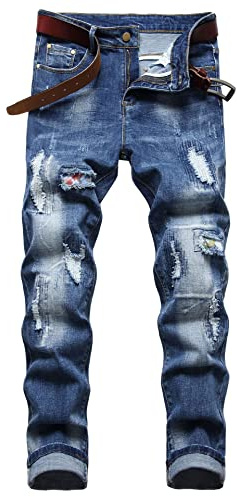Baylvn Jean déchiré pour homme Coupe ajustée Coutures fines, J-Blue, 50