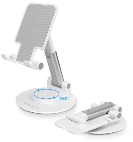 YXLILI Foldable Phone Stand Adjustable Angle Height Cell Phone Holder for Desk 360° Rotating Cellphone Stand for Office Compatible with iPhone14/13/12/11 Pro(4-9.7in)-White