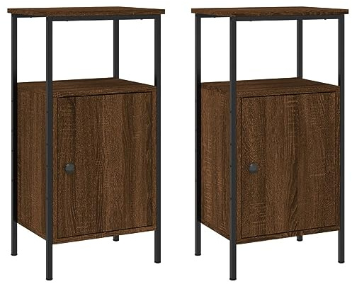 vidaXL Sängbord 2 st brun ek 41x31x80 cm konstruerat trä, nattygsbord, sovrumsbord, träbord, sängbord i trä, sidobord, sidobord i trä, byrå, skåp