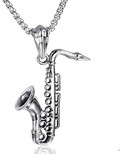 Saxophone Necklace for Men, Hip Hop Saxophone Necklace, Jazz Musical Instrument Pendant Necklace with 23.6Chain,Punk Rock Saxophone Pendant, Vintage Saxophone Music Lovers Necklace Jewelry