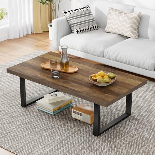 IBF 120cm Long Rustic Oak Coffee Table, Rustic Wooden Farmhouse Centre Table for Living Room & Office