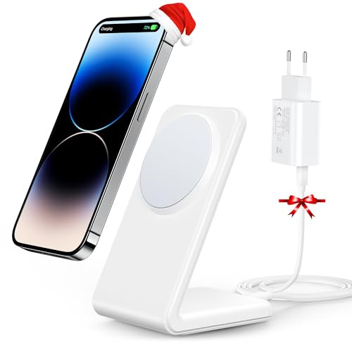 Meifigno Magnetisches Kabelloses Ladegerät für iPhone 16/15/14/13/12 Serie, Schnellladen mit 20W PD USB-C Adapter & Ladekabel Mag Safe Ladestation für iPhone 16 15 14 13 12 Pro Max Plus Mini, Weiß