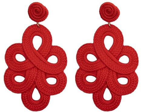 MAJALE Pendientes Largos Mujer Flamenca - Pendientes Rojos Largos y Ligeros para Boda, Fiesta, Sevillanos - Estilo Cordón de Seda - Regalos Mujer (Rojo)