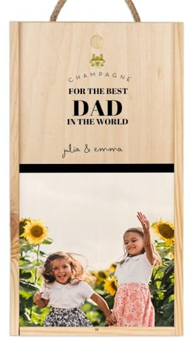 Wanapix | Caja de Vino Personalizada con Foto | Día del Padre | Caja de Madera con Tapa Corrediza y Asa | Capacidad 2 Botellas | Regalo Original | 20,5 x 38 x 10,5 cm