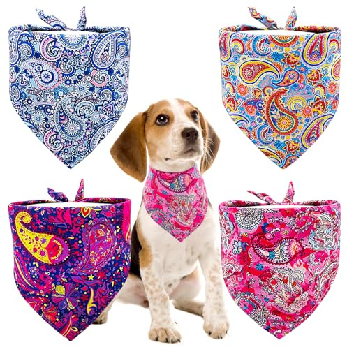 BIPY 4pcs Small Dog Bandanas Paisley Pattern Triangle Scarf for Small Dogs Cats Soft Bibs Washable Pet Neckerchief Dog Grooming Accessories Costume
