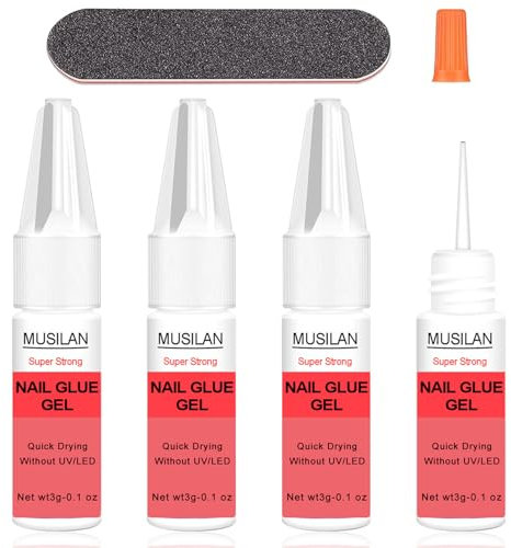 4 Stück Halbfester Gel Nagelkleber für Kunstnägel, 4 * 3g Nagelkleber für Tips, Extra Stark Nagelkleber Schnelltrocknend, Leicht zu tragen, für Reparatur von eingerissen nägel Acrylic Nail Glue