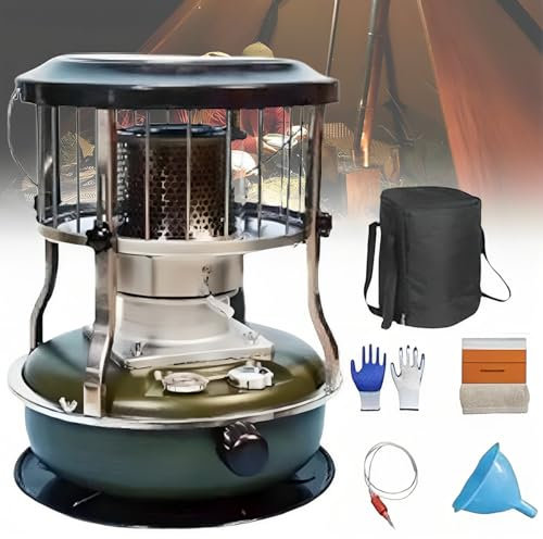 2 i 1 fotogenvärmare, 4,5L campingvärmare (varar 18-20 timmar), justerbar paraffinvärmare för hem inomhus med veke (7800-10000BTU/H)/bärbart handtag, för kokande vattenuppvärmning av matlagning green