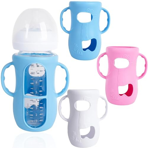 3-pack silikonskydd för Avent naturliga nappflaskor av glas, Baby Bottle Protective Cover, okrossbar nappflaskhållare, tillbehör ytterdiameter över 5 cm för flaska (L)