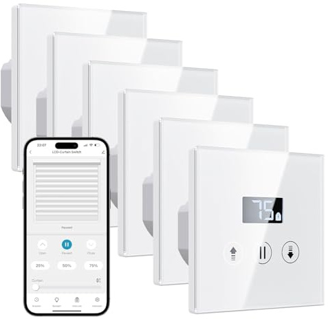 Interruptores Persiana Wifi Porcentual con Pantalla LCD, Interruptor Persiana Inteligente Compatible con Alexa y Google Assistant 80x80mm, Se Requiere Cable Neutro
