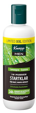Kneipp MEN XXL - Gel doccia 3 in 1 trasparente – citronella e guaranà – cura degli uomini con competenza naturale – 400 ml