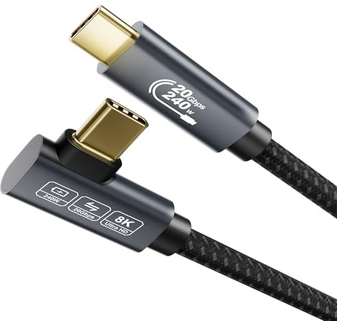 EUDOBEL 20Gbps Cavo USB C 0,5m (Cavo USBC 3.2 Gen 2×2, video 8K@30Hz, 4K@144Hz/60Hz, 90 gradi) Cavo Ricarica Rapida type C 240W compatibile con Thunderbolt 4/3, MacBook Pro, iPad, Switch, SSD, Dock