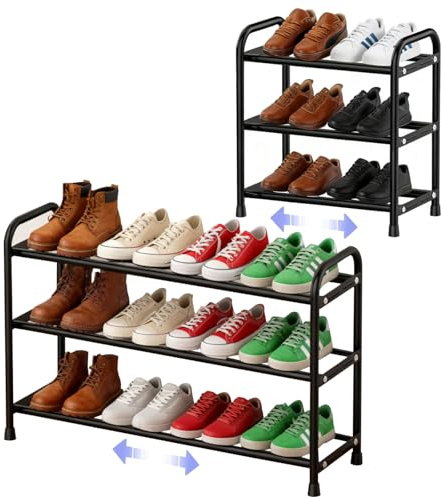 Jomdjmskes Zapatero Extensible, Zapatero Entrada Recibidor, Shoe Rack de 3 Niveles, Estanteria Zapatos Metalico, 43-78cm Organizador de Zapatos Ajustable para Armario, Pasillo, Salón y Entrada