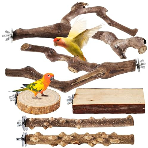 Fågelpinne Antislip Träpinnar Set | Trä Sittpinnar Tillbehör för Undulatburar För Sökmatning, Tristels Och Motion För Papegoja, Macaw, Cockatiel, Lovebird,