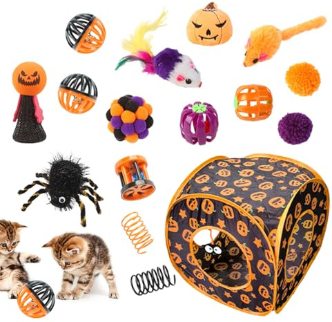 Generico Set Di Giocattoli Per Gatti - Set Di Giocattoli Con Gatta In Poliestere, Kit Di Giocattolii Con Gatta Cubo Di Di Halloween, Giocattolii Per Gattini, Tunnel Per Giocare A Nascondino Per