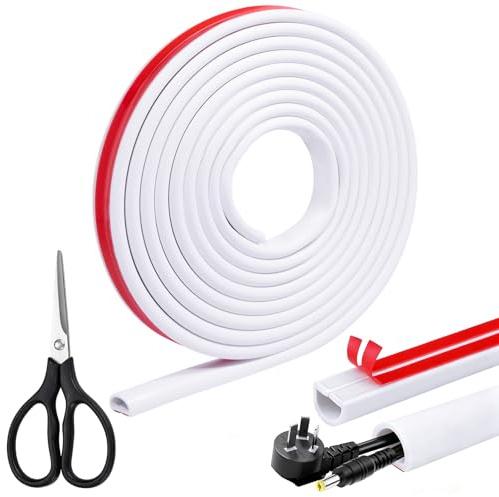 4 meter kabelkanal vit självhäftande, 15 mm × 10 mm flexibel PVC-kabelslang med gratis sax, kabeldold för vägg, golv, skrivbord, TV-vägg, kabelskyddskabel