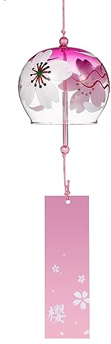 VOSAREA Japanisches Glas Windspiel: Furin Windspiele Glas Outdoor Garten Hängend - Rosa Windspiel japanische Windglocke Fensterdeko für draußen Gartendeko Sommer