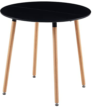 DORAFAIR Rund Esstisch Skandinavisch Küchentisch Modern MDF Esszimmertisch,Büro Konferenztisch Weiß Kaffeetisch,80 * 80 * 72 cm, 4 Beine Natur, Schwarz