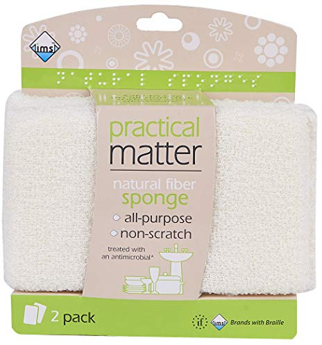 Practical Matter Kitchen Sponge, Organic Cotton Fiber All-Purpose Dish Sponges for Washing Dishes and Cleaning All Surfaces, Durable Non Scratch Scrub, 6 Count Value Pack