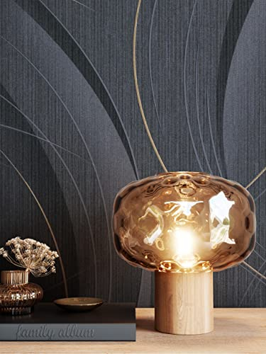 NEWROOM Tapete Schwarz Vliestapete Leicht Glänzend - Mustertapete Glamour Silber Gold Muster Linien Schimmer Metallic inkl. Tapezier-Ratgeber