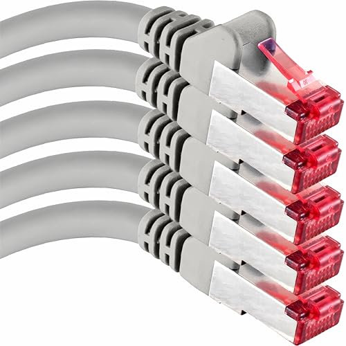 1aTTack.de 5 cables de red Cat6, 5 x 2 m, Cat6, apantallamiento, SFTP, Cat6, RJ45, cable de interconexión, DSL LAN, router, módem, panel de conexiones, color gris