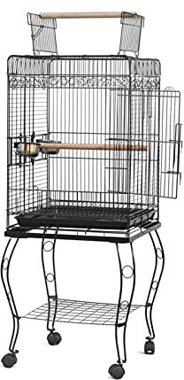 Voliere für drinnen und draußen, 144 cm, für Papageien, Vögel, Kanarienvögel, Sittiche, Vogelkäfig mit Sitzstangen aus Holz, 2 Stangenstangen und 2 Futterbecher aus Edelstahl, Vogelkäfig, Sittichkäfi