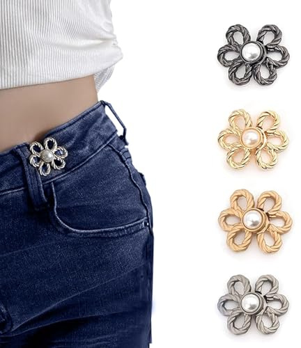 8 st midjedragarklämmor, justerbara byxjusterare, blomform jeansknappsklämmor, avtagbar midjereducerare, jeansknappar metallersättning, för lösa jeans, byxor, kjolar