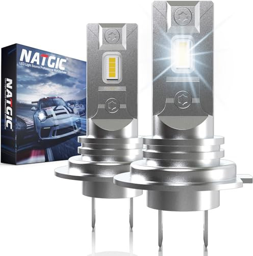 NATGIC Bombillas Antiniebla LED H7, 70w 18000LM Sin Ventilador & Inalámbricas 6500K Blancas +300% Más Brillo Bombillas H7 Reemplazo por Luces Antiniebla Luz Alta/Baja Luces de Circulación Diurna