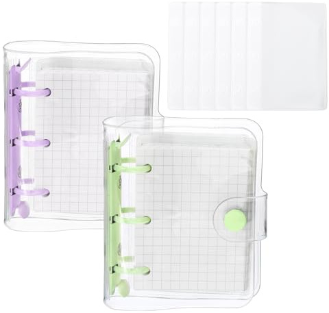 PATIKIL Clair 3 Classeur à Anneaux, 2 Paquets PVC Cahier à Anneaux Mini Rechargeable Feuille Mobile Dossier Planificateur avec 160 Feuilles de Papier, Vert Violet