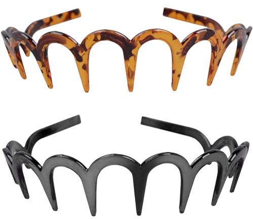 2 Stück Zickzack Haarreifen, Haarreifen Damen, Haifischzahn-Haarkamm, Zick-Zack-Stirnband, Komfort-Zig Zag Headband (Leopardenbraun，Schwarz, 14cm)