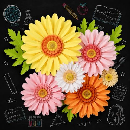 EASY JOY 17Pcs Daisy Paper Flower Party Decoration Daisy Wall Decoration | 3D Artificial Paper Flowers Backdrop Pink Orange Giant Tissue Flowers for Birthday Garden Baby Showers Tea Party Decor