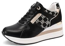 QUEEN HELENA Zapatillas de deporte de plataforma altas casuales para mujer X32-22, Negro , 40 EU