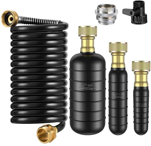 3 Pcs Drain Bladder Kit, Drain Cleaning Bladder Fits 1 to 6 Pipes, with 10 ft Retractable Hose, Shut-Off Valve & Brass Faucet Adapter Fits Most Faucets– For Sinks, Showers, Pools & Drains (Black)