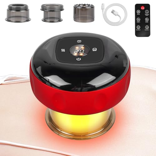 Ventosa eléctrica por infrarrojos, 12 velocidades, dispositivo de masaje inteligente con mando a distancia, recargable, dispositivo Guasha para aliviar el dolor y desintoxicar el cuerpo (rojo)