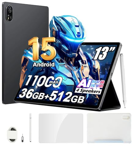 Blackview Mega 8 13 Zoll Tablet Android 16, 36GB+512GB+2TB Erweiterung, Quad-box Speakers, 2K FHD+ Gaming Tablet 4G LTE 5G WiFi, 50MP AI Camera,11000mAh,PC Mode, Hall,Hülle+Intelligenter Stift,Schwarz