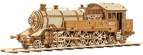 Wood Trick Grand Traveler 246 - Juego de Tren de Madera con ferrocarril - Paseos hasta 20 pies - Kit de Modelo de Locomotora - Rompecabezas de Madera 3D para Adultos para Construir