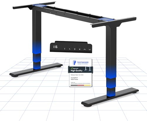FLEXISPOT Standing Desk Frame Dual Motors 3 Stage, 100KG Heavy Duty | Electric Height Adjustable Desk Sit Stand up with LED Memory and Anti-Collision System, E5 Black