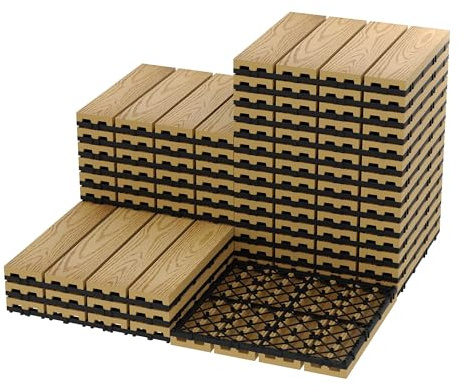 Garvee Dalles de terrasse emboîtables en composite aspect bois, Étanches et antidérapantes, Sol modulable étenduérieur/intérieur, Pour balcon, jardin, piscine, porche, 27 pièces