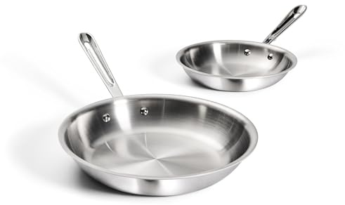 All-Clad D3 3-Ply Stainless Steel Fry Pan Set 2 Piece, 8, 10, Inch Induction Oven Broiler Safe 600F Pots and Pans, Cookware Silver