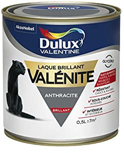 Dulux Valentine Peinture Laque Valénite Glycéro multisupport intérieur-extérieur – Grande résistance pour boiseries et ferronneries - aspect Brillant Anthracite 0,5 L - 5211201