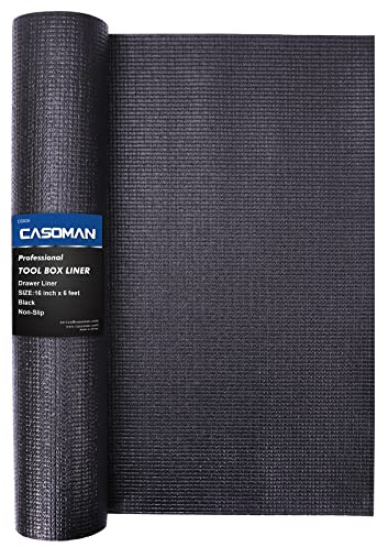 CASOMAN Professional Tool Box Liner and Drawer Liner, Black Anti Slip Toolbox Matting, Adjustable Thick Cabinet Shelf Liners, 16 inch (wide) x 6 feet (long)
