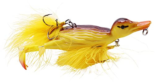 CREEYA 1piece 3D Duck Topwater Fishing Lure Yellow Duckling Floating Artificial Bait Plopping and Splashing Feet Hard Fishing Tackle Geer 12cm 28g