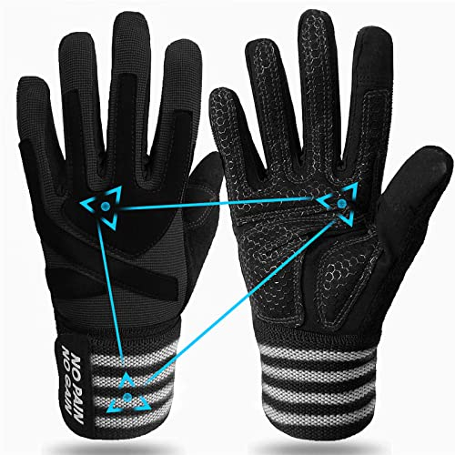FINGER TEN Fitness Handschuhe Handgelenkschutz Trainingshandschuhe Herren Kraftsport Fitnesshandschuhe Vollfinger Sporthandschuhe Gewichtheben Bodybuilding Gym (Vollfinger Schwarz, L)
