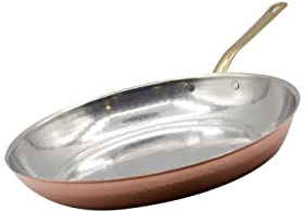 CREARTISTIC Padella Rame Professionale Stagnato 27cm - Con Base 21, Spessore 2mm, Manico Ottone, Bistecchiera, Martellato a Mano – Made in Italy